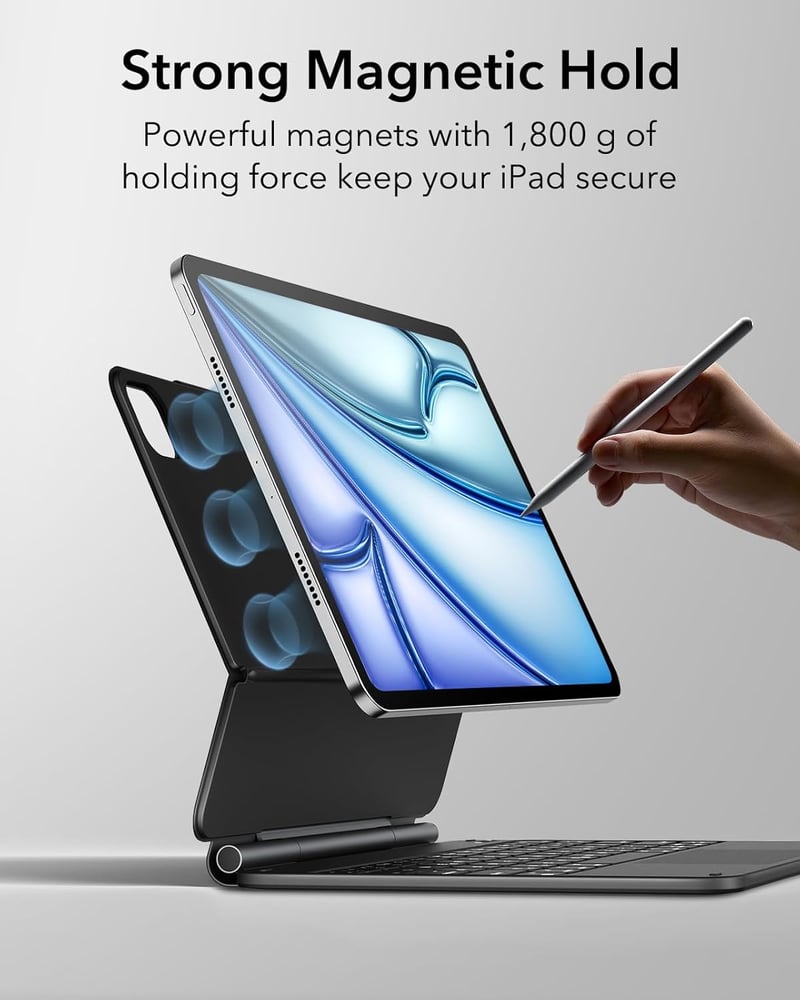 ESR Mágneses Billentyűzetes Tok iPad Air 13" (M3/M2) és Pro 12.9" Tablethez - Lebegő Állvány, RGB Háttérvilágítás, Multi-Touch Trackpad, Fek