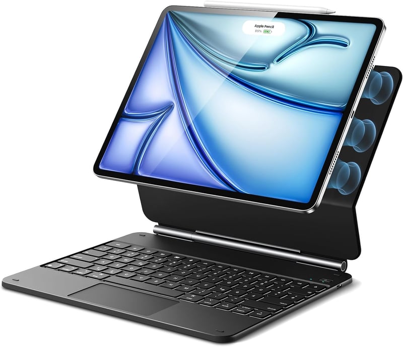 ESR Mágneses Billentyűzetes Tok iPad Air 13" (M3/M2) és Pro 12.9" Tablethez - Lebegő Állvány, RGB Háttérvilágítás, Multi-Touch Trackpad, Fek