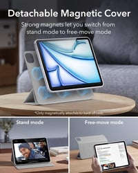 ESR Mágneses Tok iPad Air 11 M3/M2/6/5/4 Generációhoz - Ceruzatartóval, Levehető Fedéllel, 360° Állvánnyal, Szürke 4