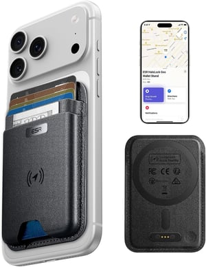Portofel magnetic ESR cu MagSafe pentru seria iPhone 17, 16, 15, 14, 13, 12 (exclus Mini), funcție Find My, 5 compartimente pentru carduri, protecție RFID, negru