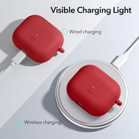ESR Szilikon Tok AirPods 3 2021 Kompatibilis Vezeték Nélküli Töltéssel Karabinerrel Látható LED Piros 4
