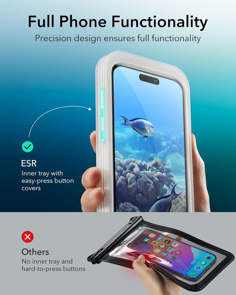 ESR Vízálló Telefontok iPhone 15 Pro Max/14 Pro Max Fehér IPX8 Úszó - 15 Pro Max/14 Pro Max, clear
