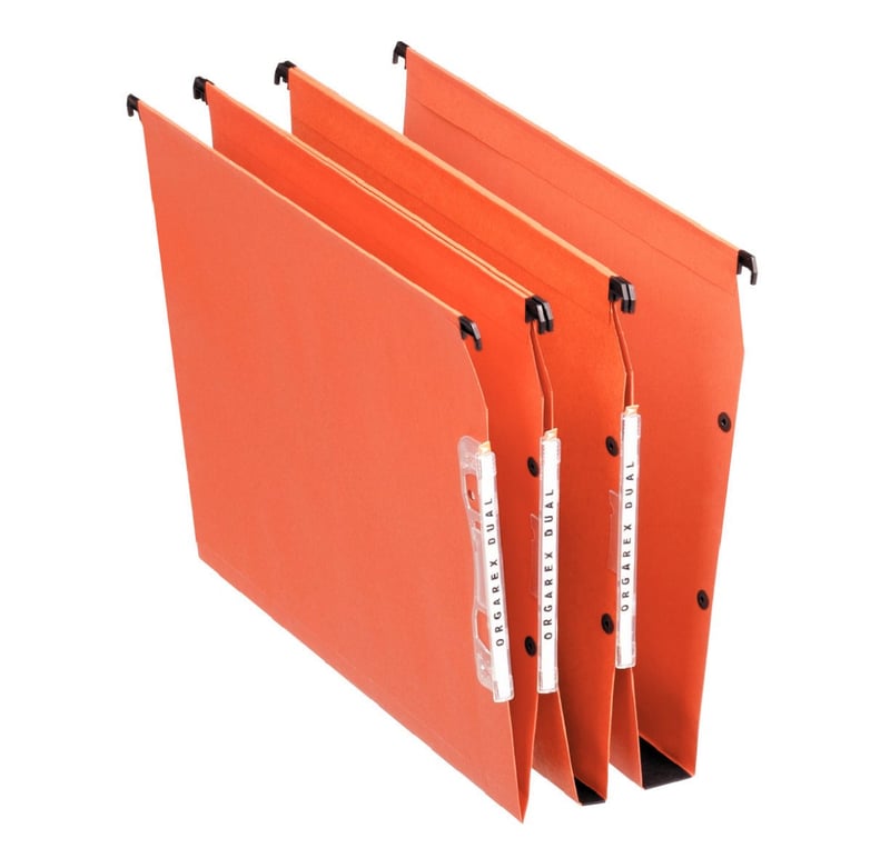 Závesná zložka Esselte Orgarex Dual A4, 50 mm, 25 ks – oranžová