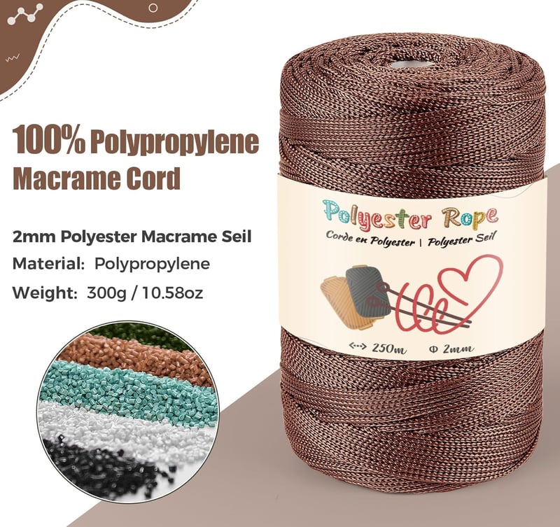 estcoo Makramé Kötél 2mm x 250m Réz Polyester Zsinór DIY Kézműves Dekorációhoz