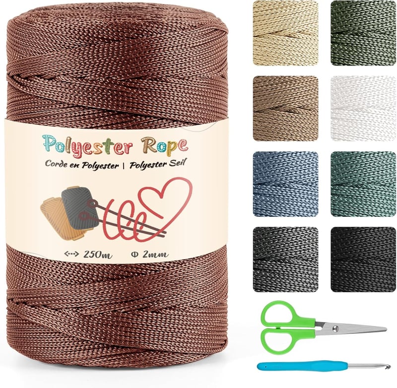 estcoo Makramé Kötél 2mm x 250m Réz Polyester Zsinór DIY Kézműves Dekorációhoz