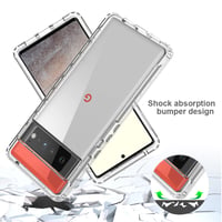 Priehľadný TPU kryt ESTH pre Google Pixel 6 Pro, 360-stupňová ochrana, nárazuvzdorný, prachotesný, krištáľovo čistý obal na telefón, outdoorové pancierové puzdro s PC rámom 4