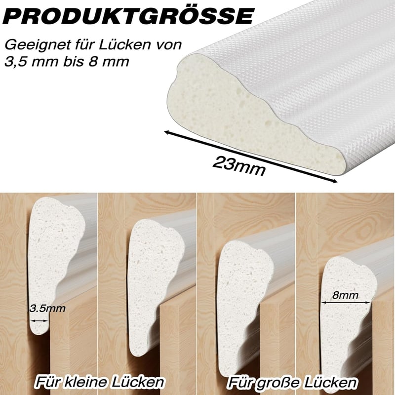 ESUFEIR Öntapadós Ajtó- és Ablakszigetelő Szalag, Ékformájú Habszivacs, Huzat Elleni Védelem, Hang- és Hőszigetelő, 5m x 2 db, Fehér