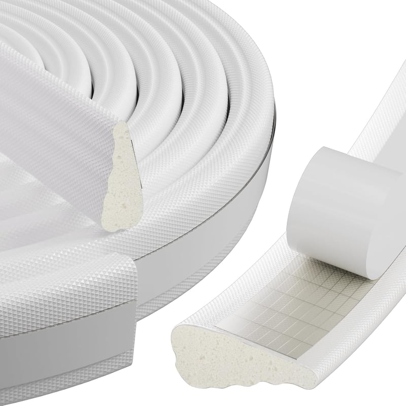 ESUFEIR Öntapadós Ajtó- és Ablakszigetelő Szalag, Ékformájú Habszivacs, Huzat Elleni Védelem, Hang- és Hőszigetelő, 5m x 2 db, Fehér