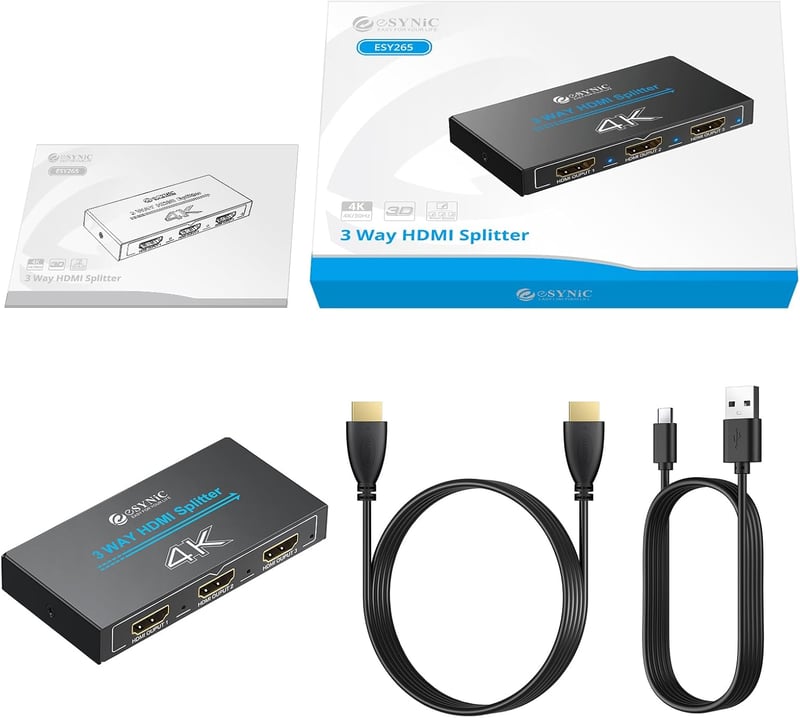 eSynic Professzionális HDMI Elosztó 4K 1 Bemenet 3 Kimenet Fém Ház HDCP 1.4