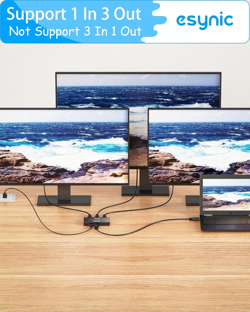 eSynic Professzionális HDMI Elosztó 4K 1 Bemenet 3 Kimenet Fém Ház HDCP 1.4