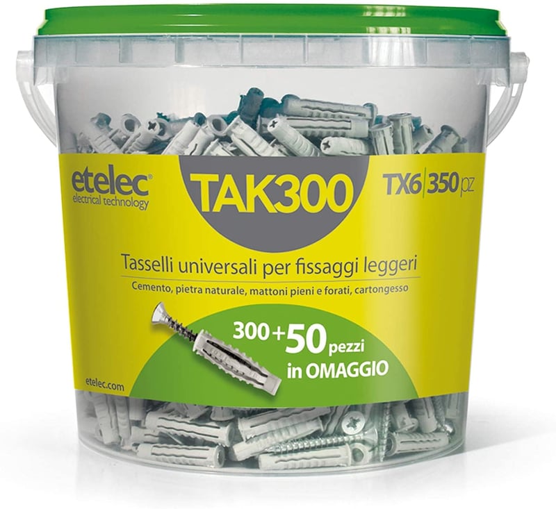 Etelec Bucket Box Kit 350 univerzális nylon dübel és csavar szett - 6x30 mm / 4,5x40 mm - 350 db