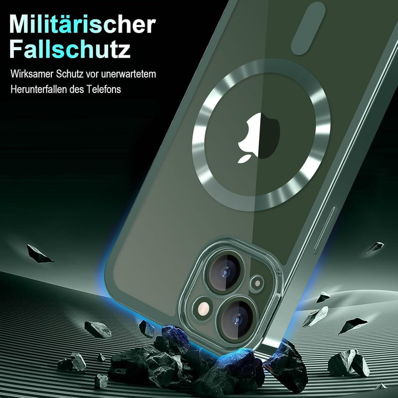 Ethanger iPhone 13/14 Szilikon Tok Lánccal, Mágneses Védelem + 2 Üvegfólia, Zöld - iPhone 13 / iPhone 14, Green