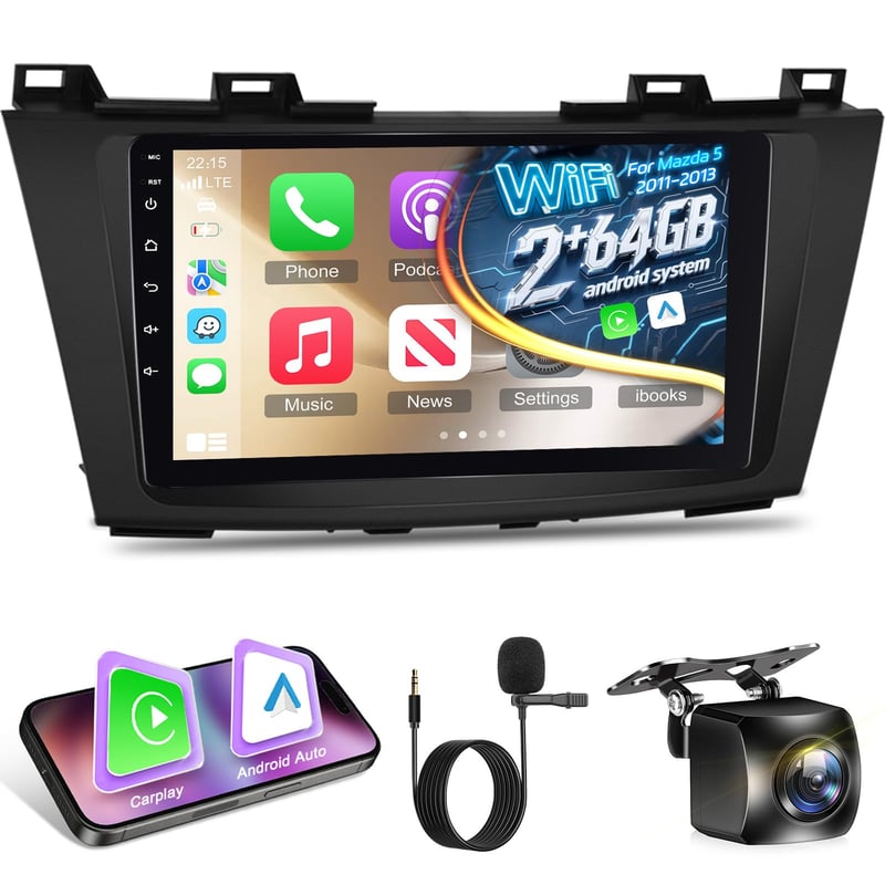 Radio Auto Android ETLFUCyber pentru Mazda 5 2011-2013, Ecran Tactil HD de 9 Inchi, GPS, WiFi, Bluetooth, CarPlay, Android Auto, FM, RDS, EQ