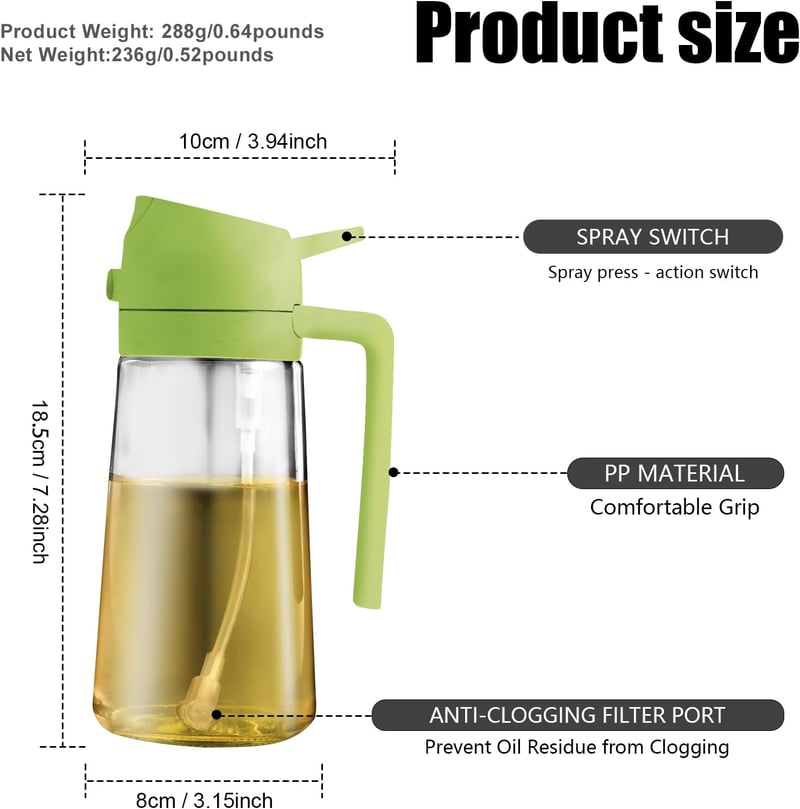 ETONSUNNY 2in1 Üveg Olajszóró és Adagoló 470ml Zöld