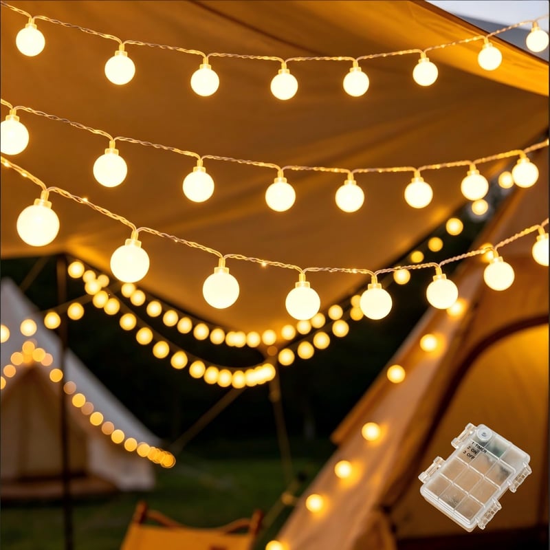 Ghirlandă luminoasă LED de exterior Etopgo cu baterii, 6 m, 40 globuri LED, lumină albă caldă, cu temporizator, rezistentă la apă IP65, pentru Crăciun, dormitor, nuntă, balcon