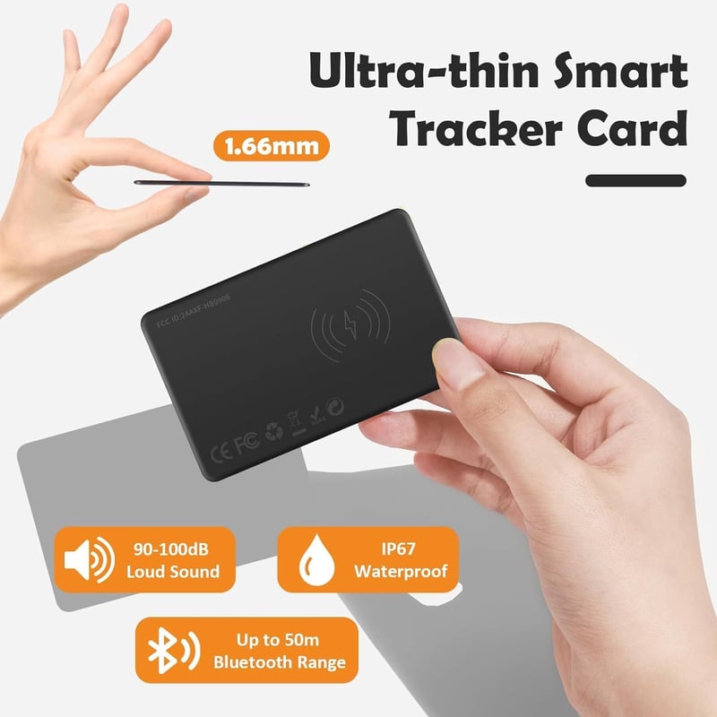 Card de localizare Bluetooth Euakee, tag subțire pentru portofel, rezistent la apă IP67, compatibil iOS