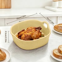 Keramická zapekacia misa EUBSWA pre teplovzdušnú fritézu a rúru – 650 ml okrúhla forma s rúčkami, vhodná do umývačky riadu, stohovateľná, vhodná aj do mikrovlnnej rúry, žltá 2