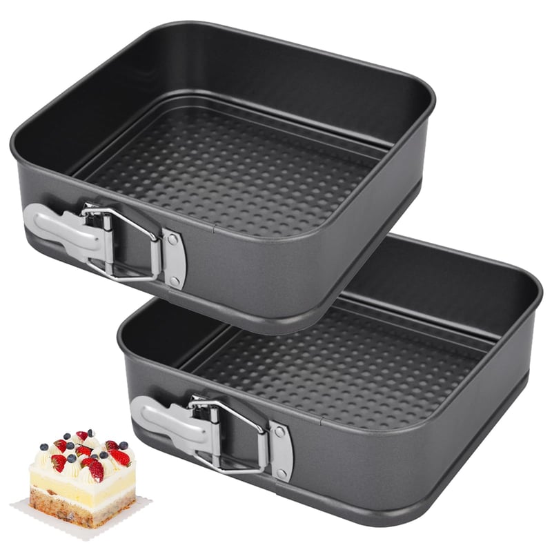 EUBSWA Formă de Tort cu Arc, Pătrată, 12x12x5 cm, Set de 2, Formă de Copt Mică cu Înveliș Antiaderent, Formă pentru Plăcintă, Quiche, Tarte