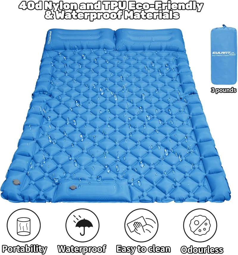 EULANT Kék felfújható autós matrac lábpumpával vízálló 2 személynek 183x131x7 cm csomagtartóhoz SUV MPV RV utazóágy