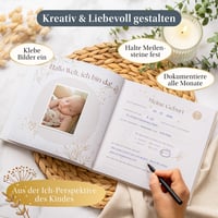 EULENTALER Scandi album za bebe za prvu godinu - S platnenim koricama i zlatnim utiskivanjem - Spomenar za bebe 4