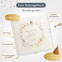 EULENTALER Scandi album za bebe za prvu godinu - S platnenim koricama i zlatnim utiskivanjem - Spomenar za bebe 2