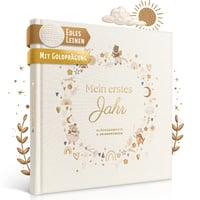 EULENTALER Scandi album za bebe za prvu godinu - S platnenim koricama i zlatnim utiskivanjem - Spomenar za bebe 1