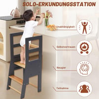 EULEUY Montessori učiaca veža pre deti od 1 roka, masívne drevo, bezpečnostná zábrana, ochrana proti prevráteniu, výškovo nastaviteľné detské schodíky 3