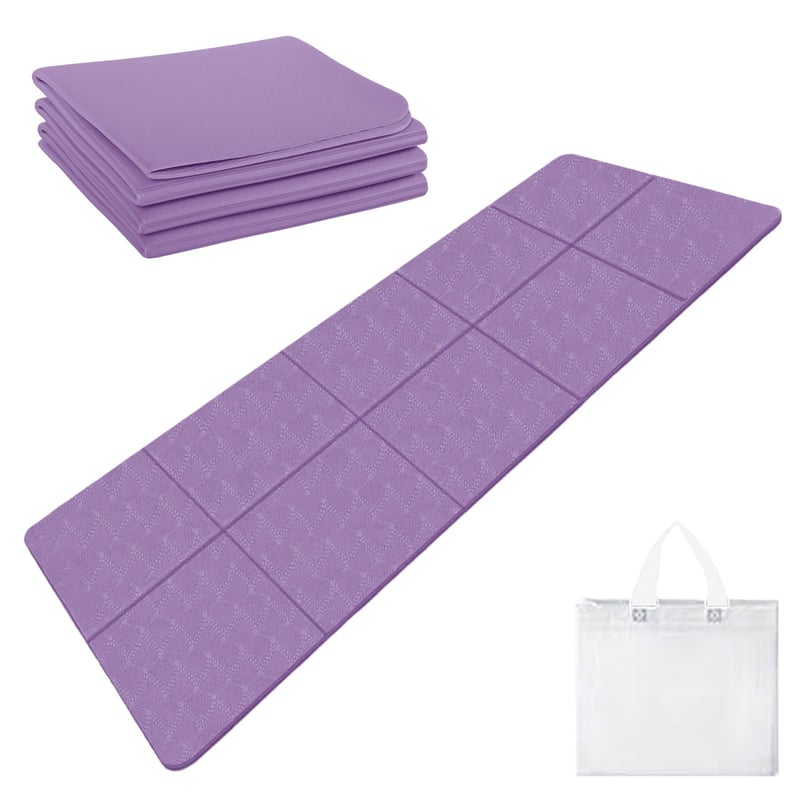 Saltea de yoga pliabilă Eulihent 183x61x0,4 cm, saltea de fitness antiderapantă pentru călătorii cu geantă, mov