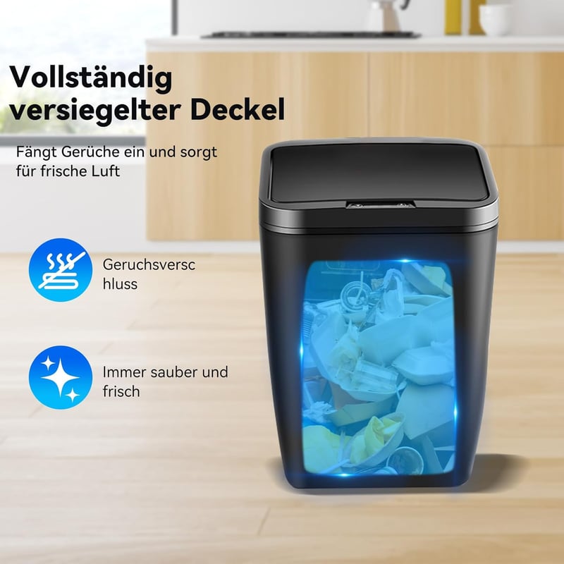 EUNEWR Automatikus Szemetes 12L Infravörös Mozgásérzékelős Fekete