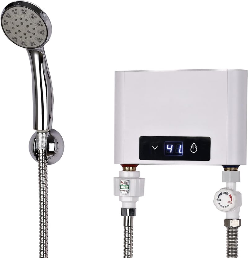 EUNEWR elektromos átfolyós vízmelegítő zuhanyszett, 220V, 3500W, 30-52°C - fehér