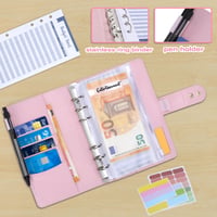 Euqvunn Budget Planner A6 Finančný plánovač, zakladač s obálkami na hotovosť, nastaviteľné zapínanie, zápisník na sporenie, ružový 5