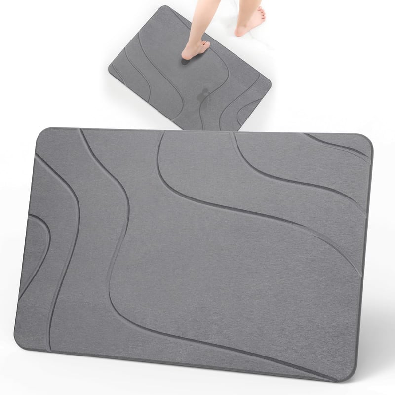 Euqvunn Diatómás Fürdőszobai Kőszőnyeg 60x39 cm – Gyorsan Száradó, Csúszásmentes, Nedvszívó Zuhanyszőnyeg Konyhába és Fürdőbe – Szürke