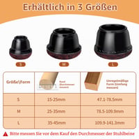 Euqvunn Capace Rotunde pentru Picioare de Scaun, set de 18 bucăți, Protecții TPE cu Pâslă pentru Picioare de Scaun, Protecție Anti-zgârieturi pentru Mobilier pe Podele din Lemn, Negru, 15-25 mm 6