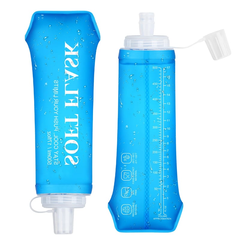 Set 2 bidoane pliabile Euqvunn, fără BPA, sticle flexibile reutilizabile 500 ml, cu capac etanș, pentru alergare, drumeții, camping