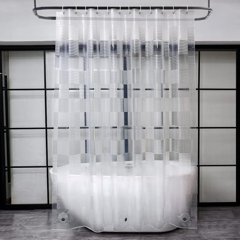EurCross Átlátszó Zuhanyfüggöny 180x200cm 3D Mintával, Vízálló EVA Fürdőszobai Függöny Mágnesekkel - H200 x B180 cm (1er Pack), Geometric