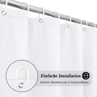 Perdea de duș extra lungă EurCross 200x240 cm, material textil alb, rezistentă la mucegai, impermeabilă, lavabilă, cu uscare rapidă, perdea pentru baie cu 14 inele 2