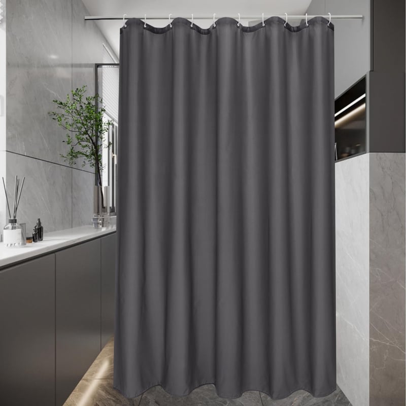 EurCross zavjesa za tuš 150x200 cm, tamnosiva, vodootporna, brzo se suši, otporna na plijesan, perivi poliester, s 10 prstenova