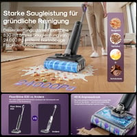 Akumulátorový tyčový vysávač na mokré a suché vysávanie EUREKA FloorShine 830 na tvrdé podlahy, sací výkon 24 000 Pa, samočistenie, sušenie horúcim vzduchom pri 75 °C, Anti-Tangle 3.0, sklápanie do 180°, výdrž 60 minút 3