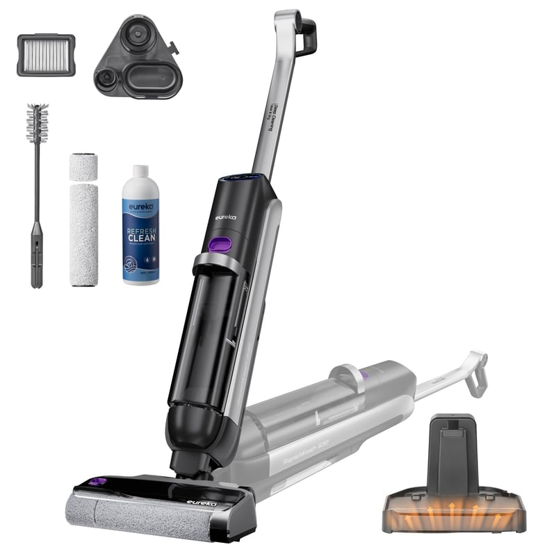 Aspirator și mop fără fir Eureka RapidWash NEW630, înclinare la 170°, uscare cu aer cald la 60°C, putere de aspirare 21600 Pa, autonomie 38 de minute, autocurățare, afișaj LED