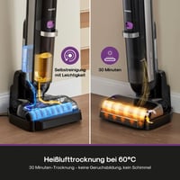 Aspirator și mop fără fir Eureka RapidWash NEW630, înclinare la 170°, uscare cu aer cald la 60°C, putere de aspirare 21600 Pa, autonomie 38 de minute, autocurățare, afișaj LED 5
