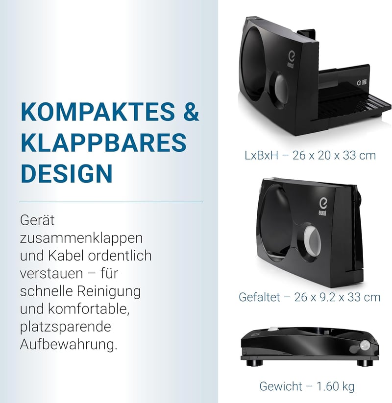 EUREL RS42 elektromos kenyérszeletelő, összecsukható, 170 mm, rozsdamentes penge - Black Rs42
