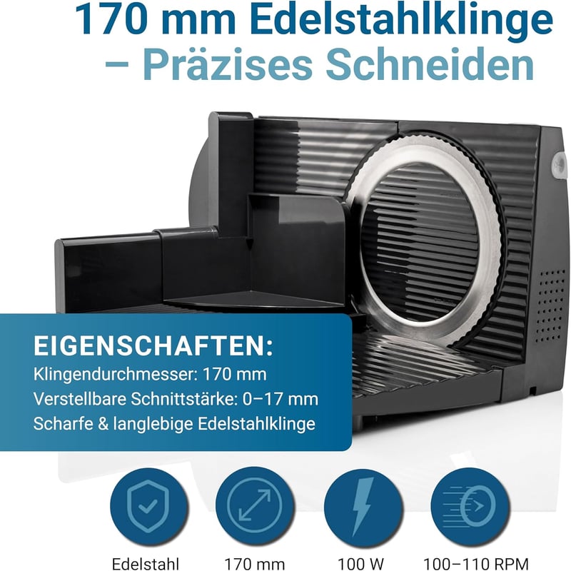 EUREL RS42 elektromos kenyérszeletelő, összecsukható, 170 mm, rozsdamentes penge - Black Rs42