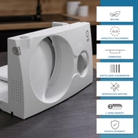 Elektrický krájač EUREL RS42 biely – Skladací krájač na chlieb s čepeľou z nehrdzavejúcej ocele Ø 170 mm – hrúbka rezu 0 – 17 mm, bez BPA 6