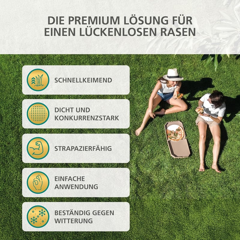 EURO GRASS Gyepjavító Fűmag Keverék Gyors Csírázású 2kg 130m² Kopár Foltok Javítására Sűrű Tartós Gyep Őszi Vetéshez