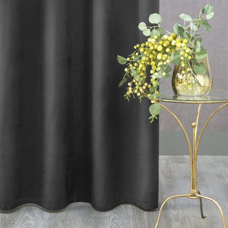 Eurofirany ROSA bársonyos függöny fodros szalaggal 140x270cm fekete - H270 x B140 cm (1er Pack), Black, Ruffle tape