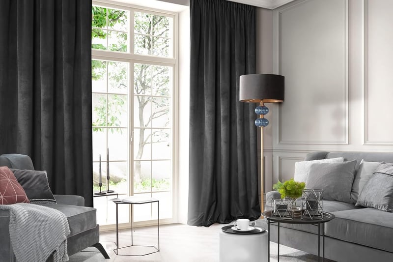 Eurofirany ROSA bársonyos függöny fodros szalaggal 140x270cm fekete - H270 x B140 cm (1er Pack), Black, Ruffle tape