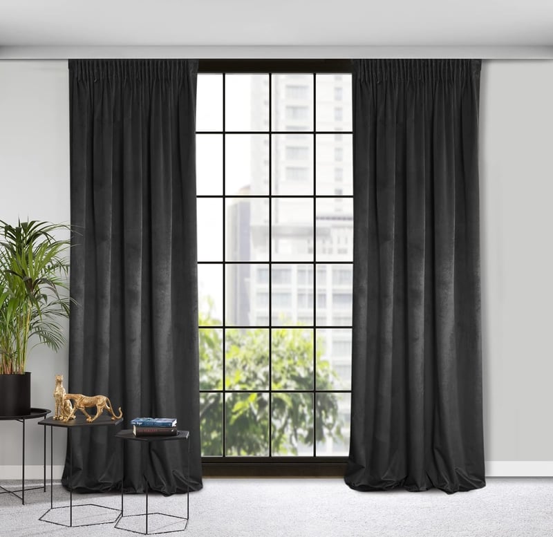 Eurofirany ROSA bársonyos függöny fodros szalaggal 140x270cm fekete - H270 x B140 cm (1er Pack), Black, Ruffle tape