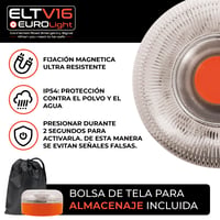 Výstražné svetlo EUROLIGHT V16 s GPS lokalizáciou, pripojením DGT 3.0, integrovanou SIM kartou a dátovým balíkom, krytím IP54, magnetickou základňou a úložným puzdrom 6