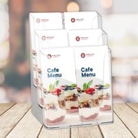 Suport pentru broșuri Europel, 6 compartimente, format 1/3 A4, acril transparent, montabil pe perete, suport pentru pliante pentru birou și restaurant, 232x320x150 mm 2