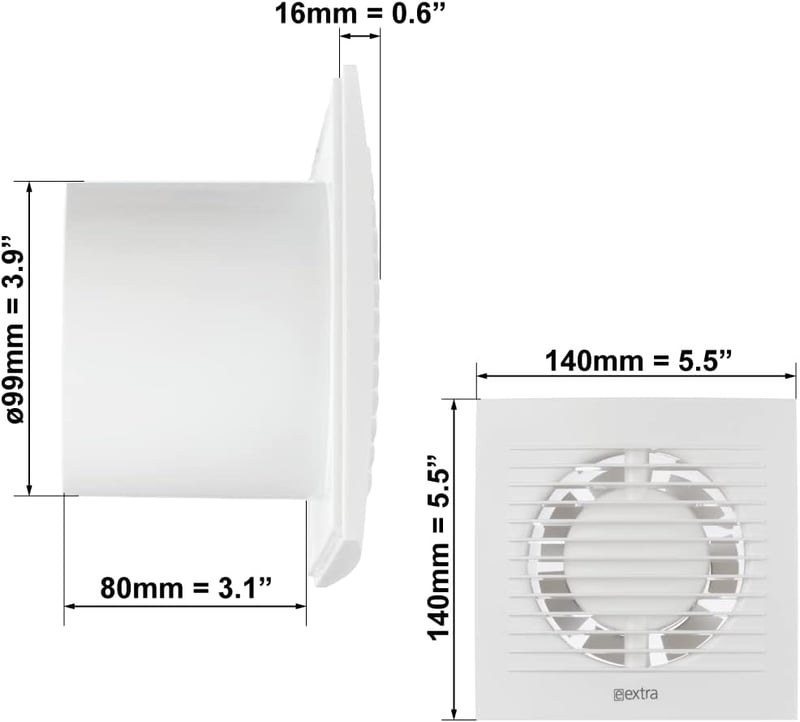 EUROPLAST Fürdőszoba Ventilátor 100mm Átmérő Csendes Szellőztető Fehér WC Páramentesítő Fali Elszívó